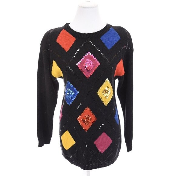 Vtg 80s Haberdashery Leslie Fay Womens "P" Sz XS Fun Sequin Sweater Tunic - Picture 1 of 8